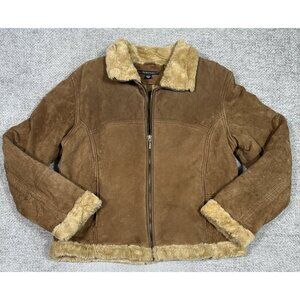 Y2K Vintage Rampage Jacket Womens Extra Large‎ Brown Suede Shearling 90s Grunge